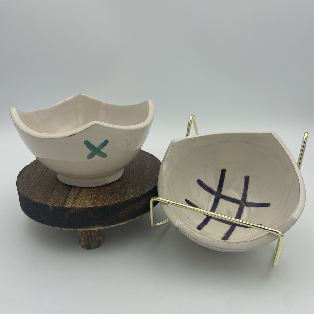 Serghini Safi Handmade Ceramic Bowls With Tic Tac Toe Pattern/ Moroccan Set Of 2